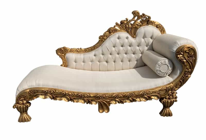 Gold Hand Carved Chaise With Cream Fabric