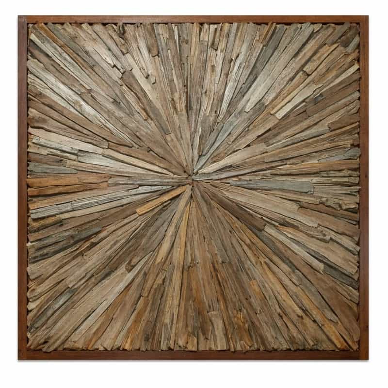 Rustic Teak Wood Sunburst Wall Art Panel