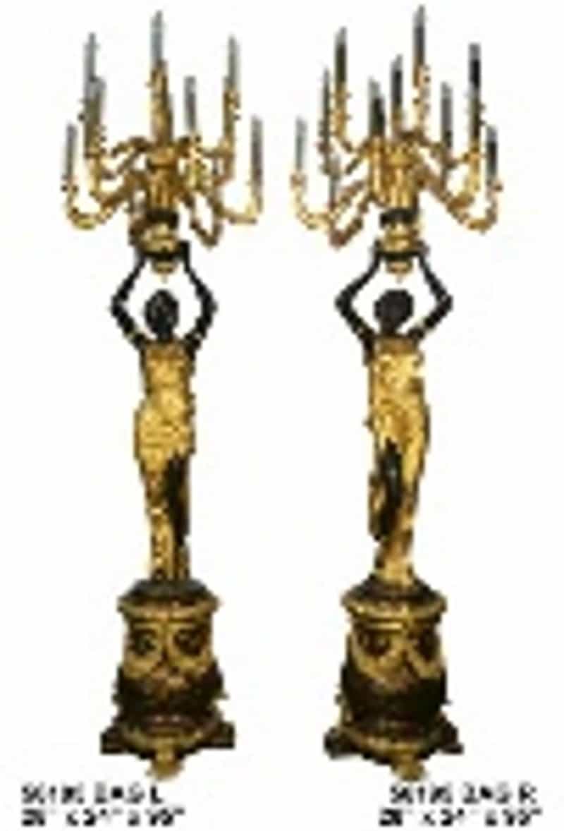 Pair Black And Gold Lady Candlestick On Base 12024784