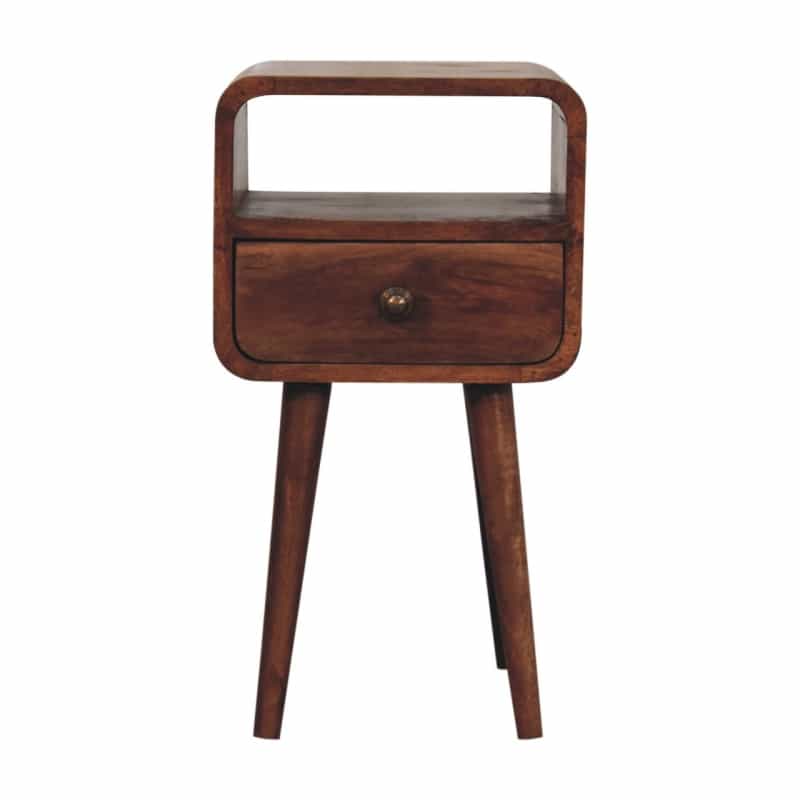 Mini Honey Caramel Curved Bedside With Open Slot