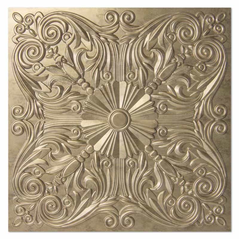 A10904ag -Art3d Decorative Ceiling Tile 2'X2' Glue Up, Lay In Ceiling Tile,12-Pack,Spanish Floral In Antique Gold