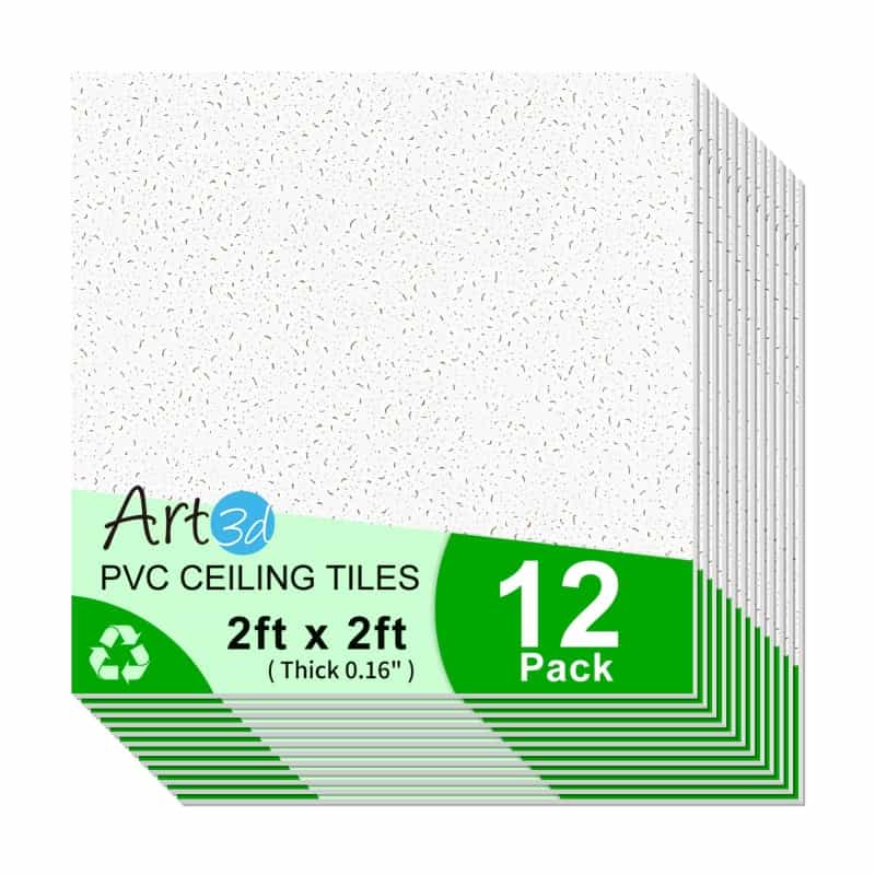 A10920wt-Art3d 12-Pack Smooth Drop Ceiling Tile 2Ft X 2Ft In Off White, Pvc Ceiling Panel 24 X 24In