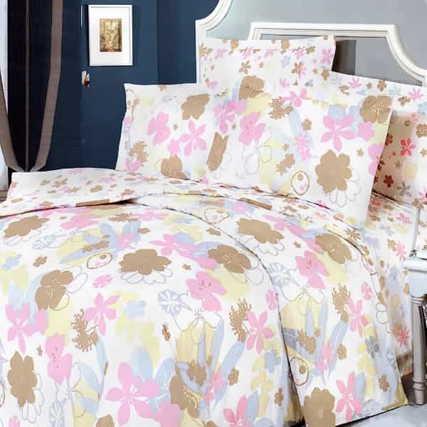 100% Cotton 4Pc Duvet Cover Set - Pink Brown Flowers
