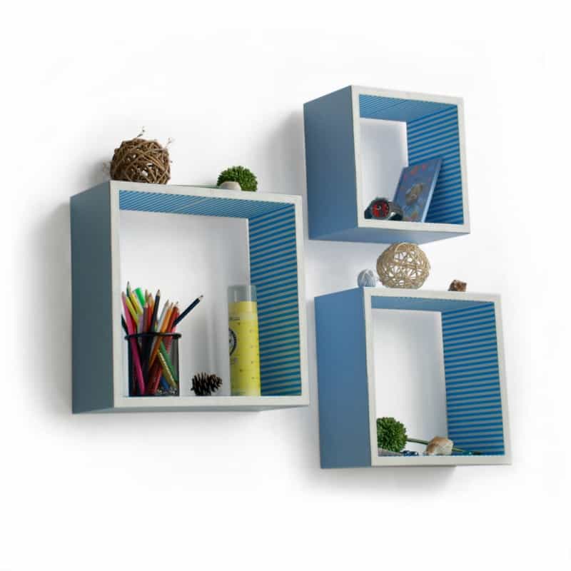 Square Leather Wall Shelf / Bookshelf - Powder Blue
