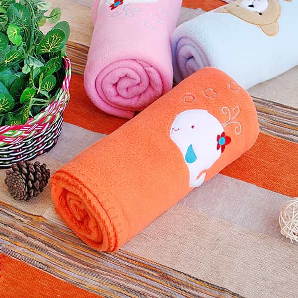 Embroidered Applique Coral Fleece Baby Throw Blanket - White Whale - Orange