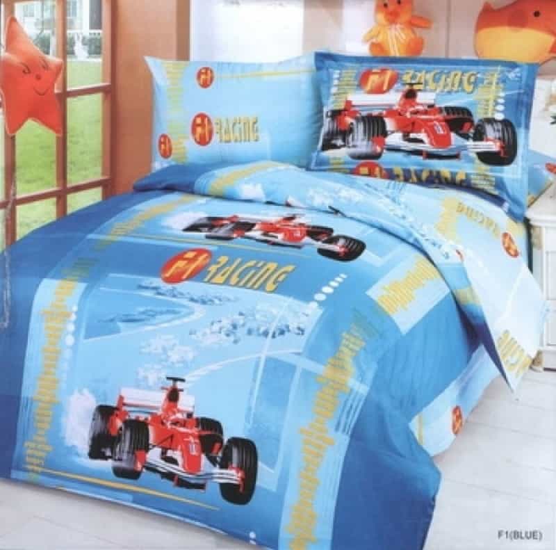 Car Racing Blue, Toddler Room Bedding Modern Twin Duvet Cover Set