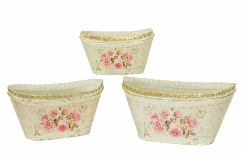Vintage Metal Planters French Country Painted Vases & Flower Pots (Set Of 3)