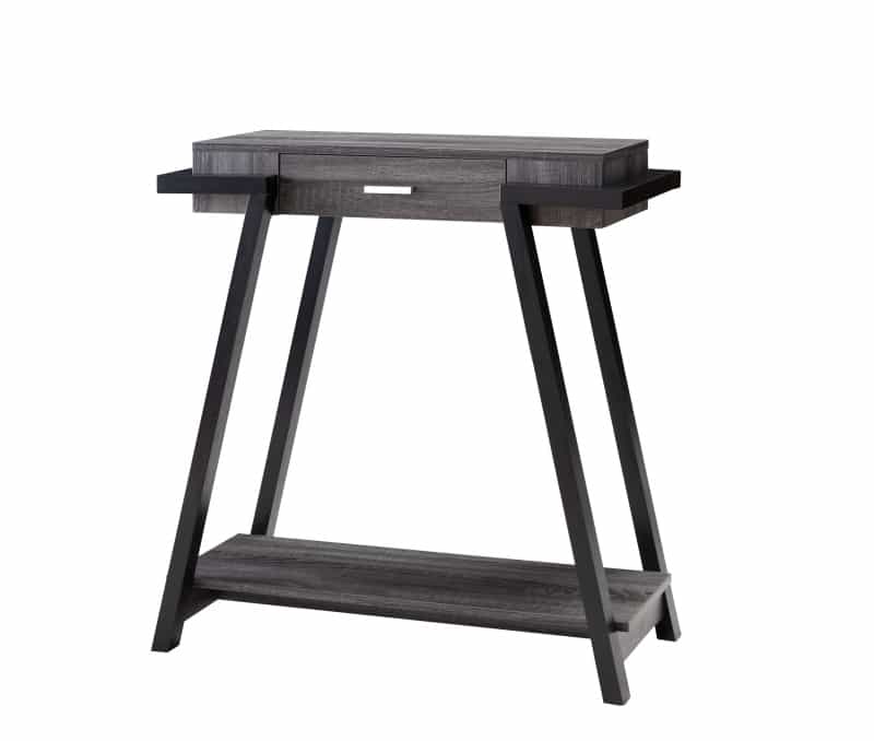 Wooden Console Table With Angled Leg Support And Drawer,Black And Gray