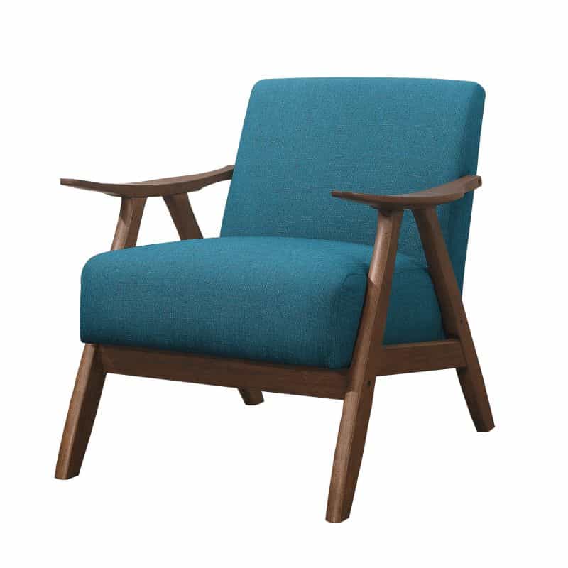Fabric Upholstered Accent Chair With Curved Armrests, Blue