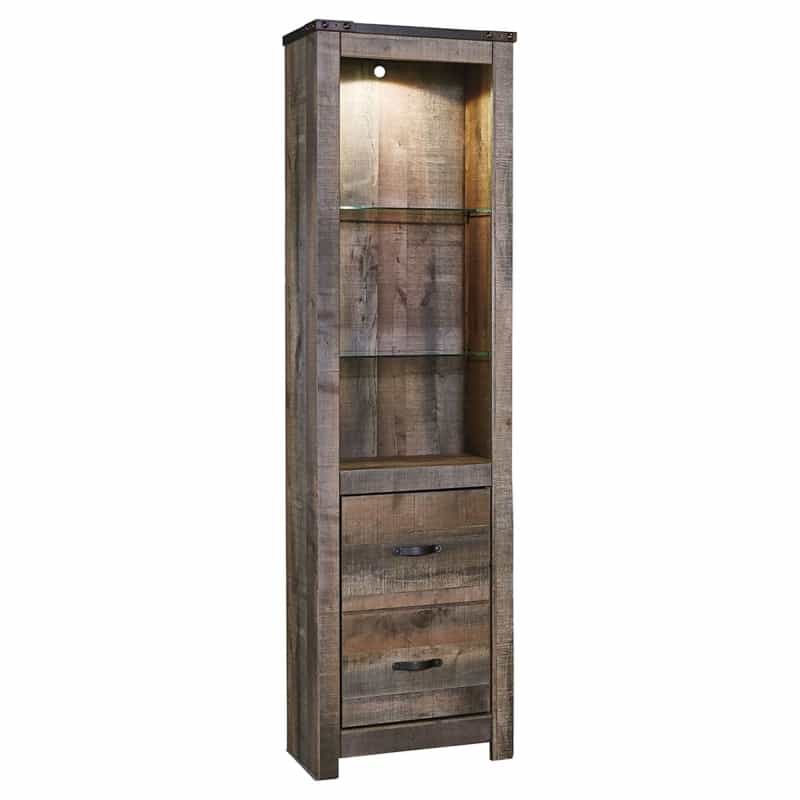 Tall Wooden Pier With 1 Door Cabinet And 2 Adjustable Glass Shelves, Brown