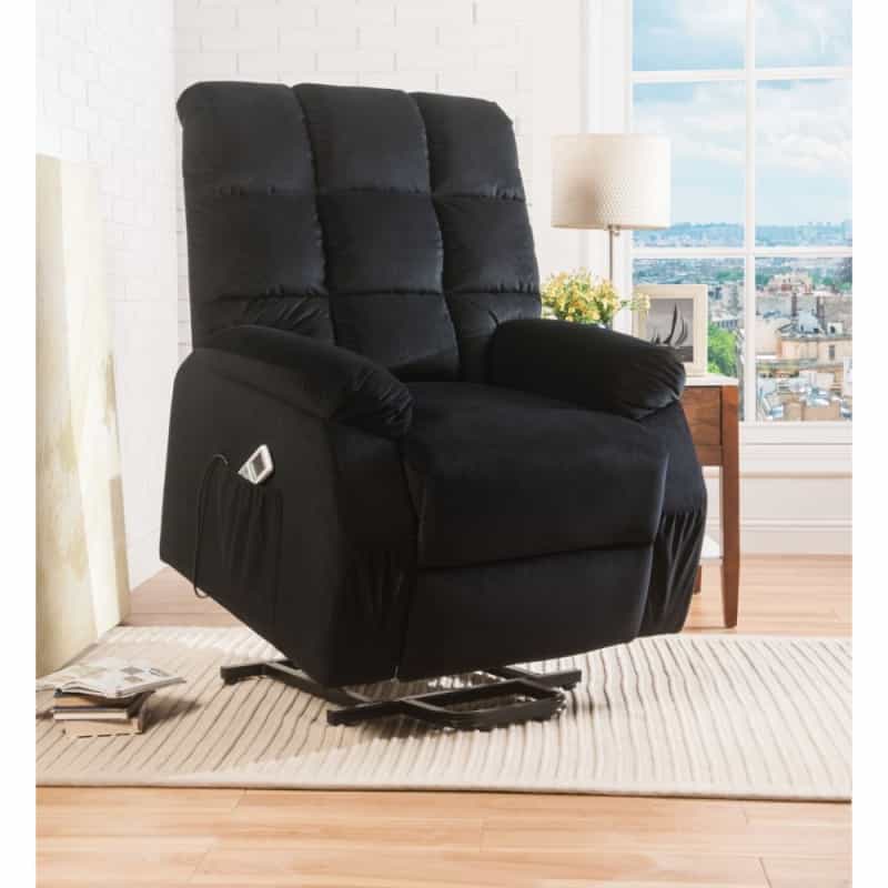 Contemporary Velvet And Metal Recliner With Power Lift, Black