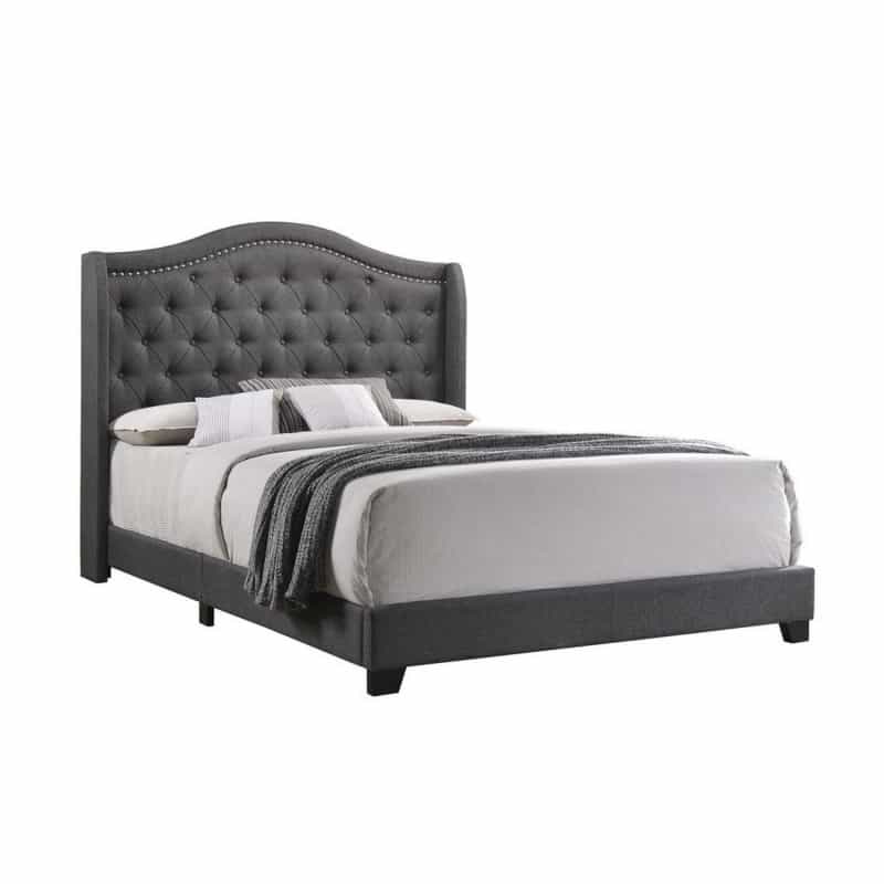 Fabric Upholstered Wooden Demi Wing Queen Bed With Camelback Headboard,Gray