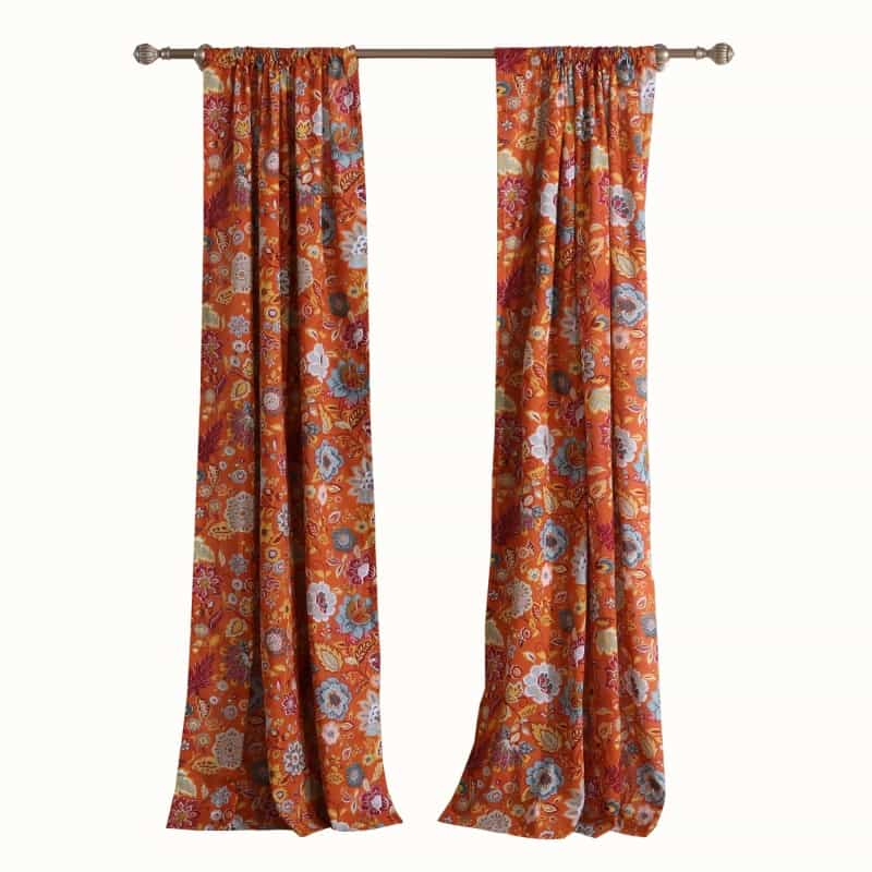 4 Piece Polyester Window Panel Set With Floral Print, Multicolor