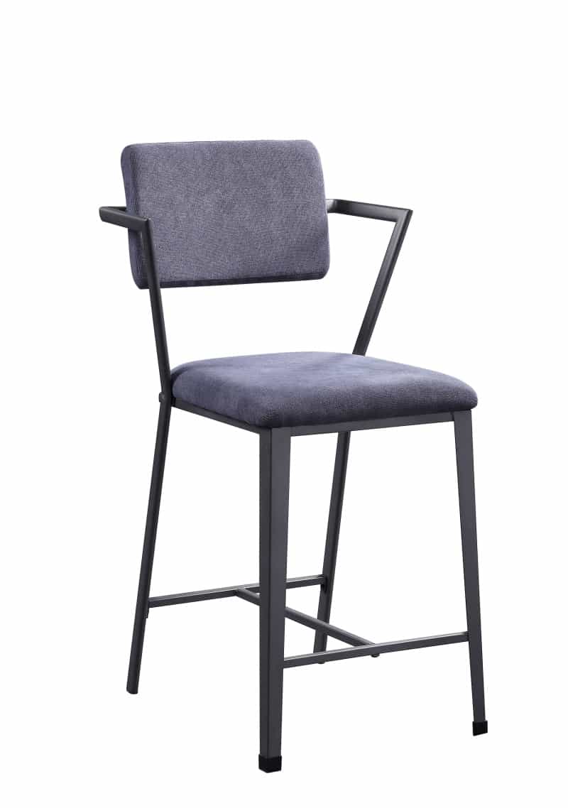 Fabric Upholstered Metal Counter Height Chair, Set Of 2,Gray And Black