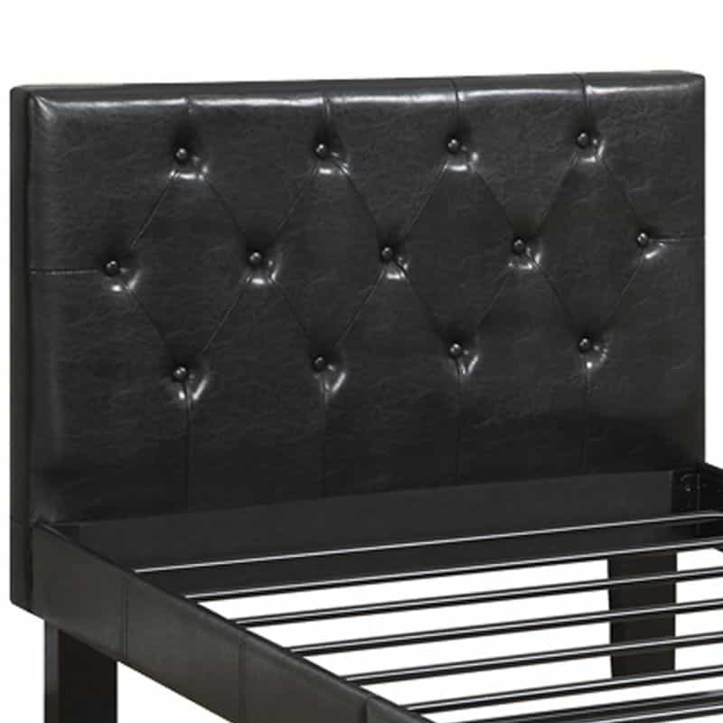 Faux Leather Upholstered Twin Size Bed With Tufted Headboard Black
