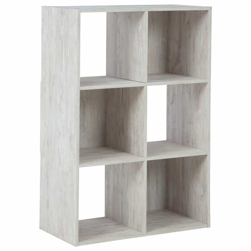 6 Cube Wooden Organizer With Grain Details, Washed White