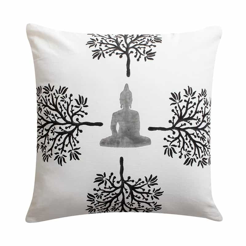 18 X 18 Square Cotton Accent Throw Pillow, Meditating Buddha, Tree Print, Set Of 2, White, Black