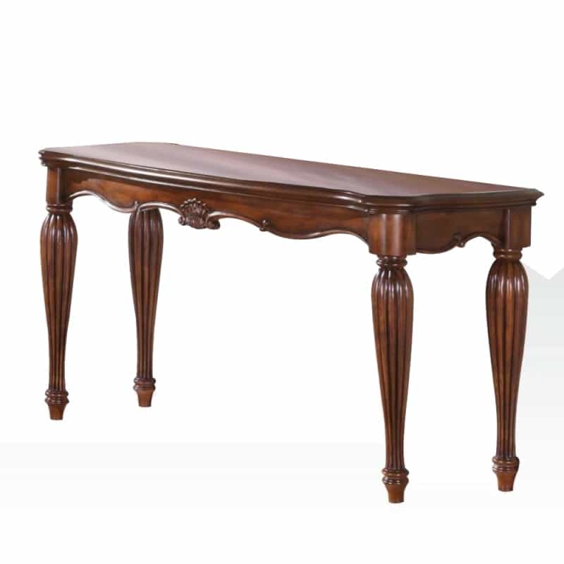 Wooden Sofa Table With Carved Details, Cherry Brown