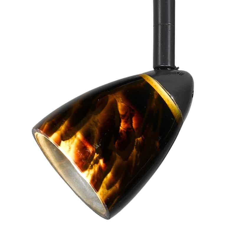Hand Blown Glass Shade Track Light Head With Metal Frame, Gold And Bronze