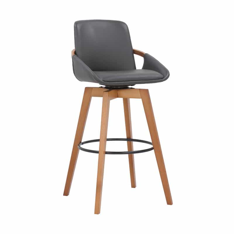 30 Inches Leatherette Swivel Barstool, Gray And Brown
