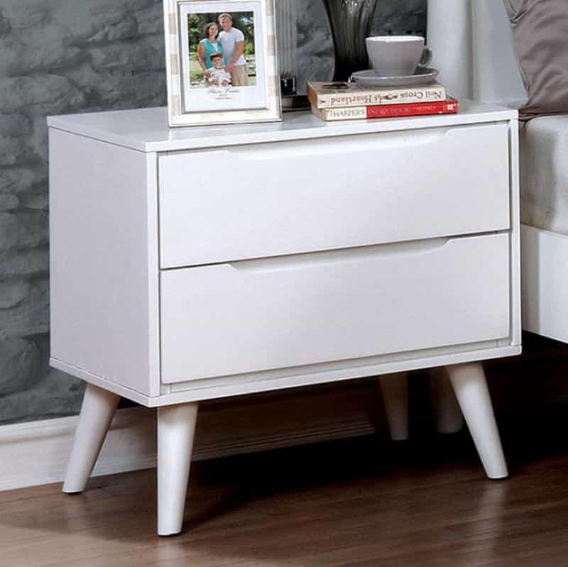 2 Drawer Wooden Nightstand With Recessed Drawer Fronts, White