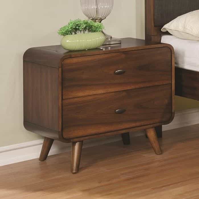 Wooden Nightstand With 2 Drawers, Dark Walnut Brown
