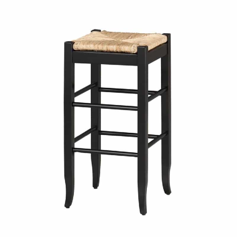 Rush Woven Wooden Frame Barstool With Saber Legs, Beige And Black
