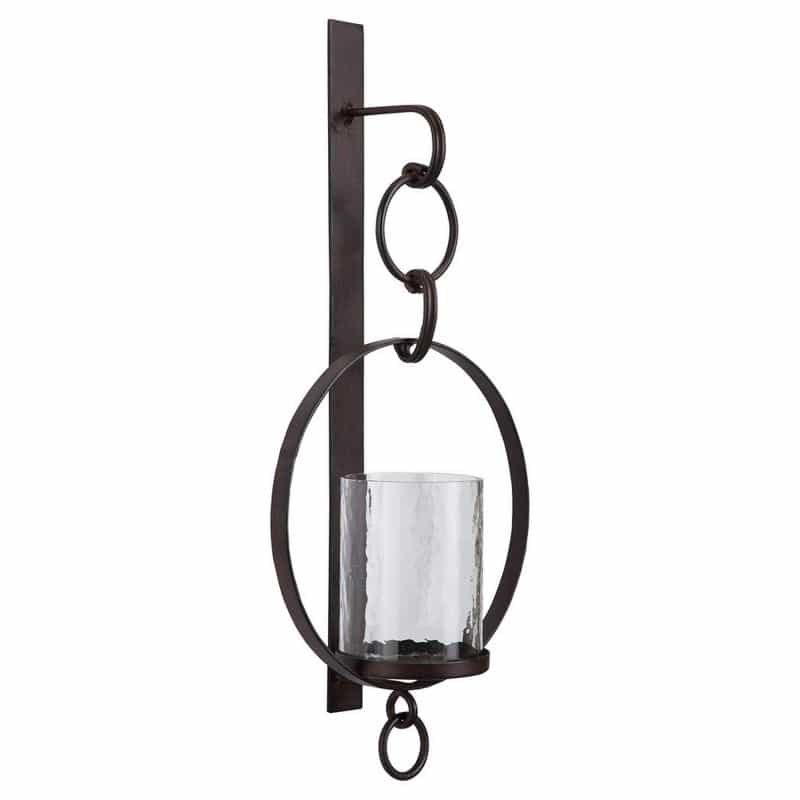 Metal Wall Sconce With Glass Hurricane And Chain Design Holder, Black