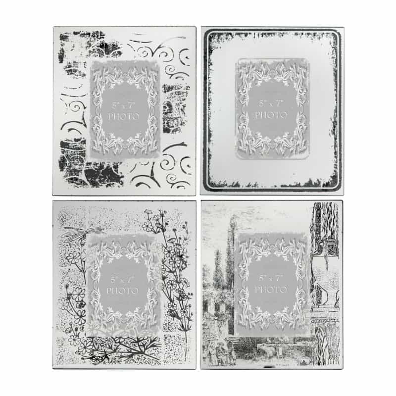 Modern Etched Wooden Photo Frames, Large, Set Of 4, Silver