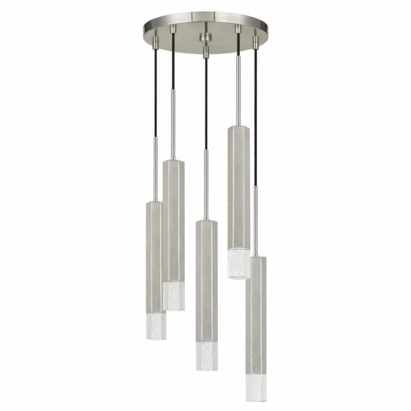 Hexagonal Metal Frame 5 Led Light Pendant With Glass Diffuser, Gray