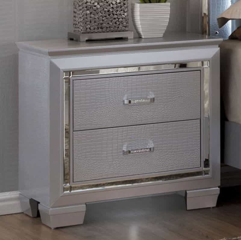 2 Drawer Wooden Nightstand With Embossed Textured Details, Gray