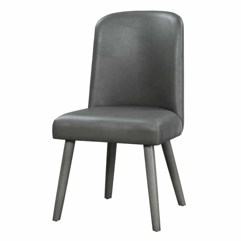 Leatherette Dining Chair With Splayed Wooden Legs, Set Of 2, Gray