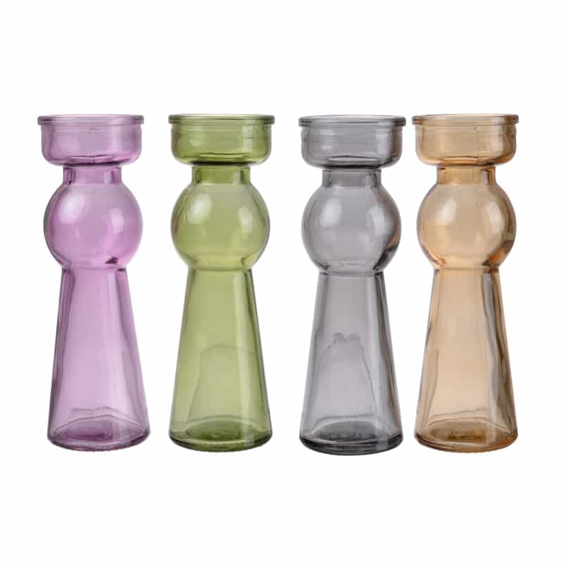 Glass Pillar Tealight Candle Holders, Set Of 4, Multicolor