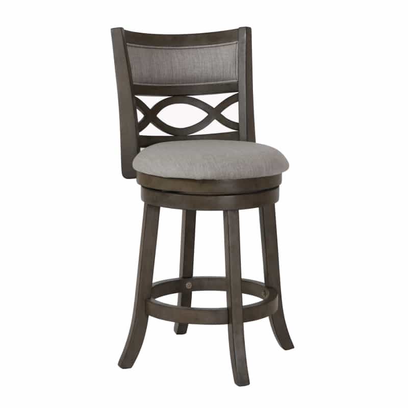 Curved Lattice Back Swivel Counter Stool With Fabric Seat, Antique Gray
