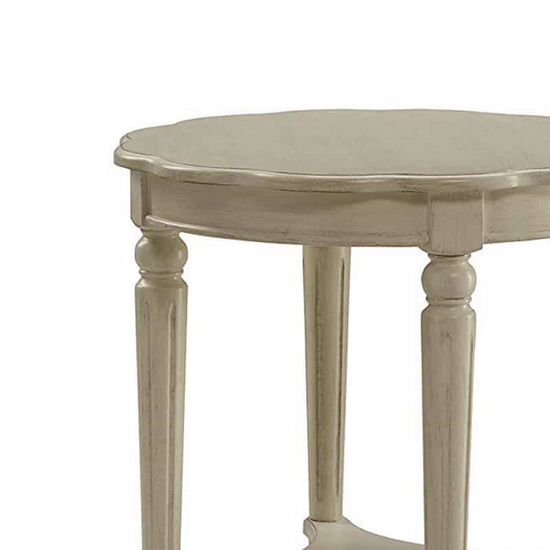 Fordon Round End Table, Scalloped Top, Antique White
