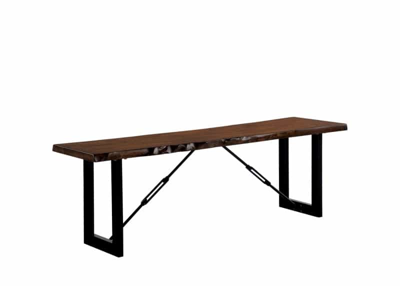 Rectangular Metal Frame Bench With Wooden Seat, Black And Brown
