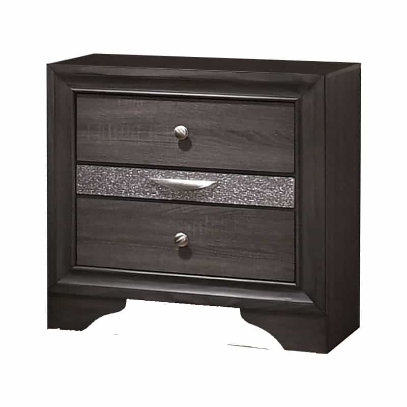 Wooden Nightstand With 2 Drawers And 1 Jewelry Drawer, Gray And Silver