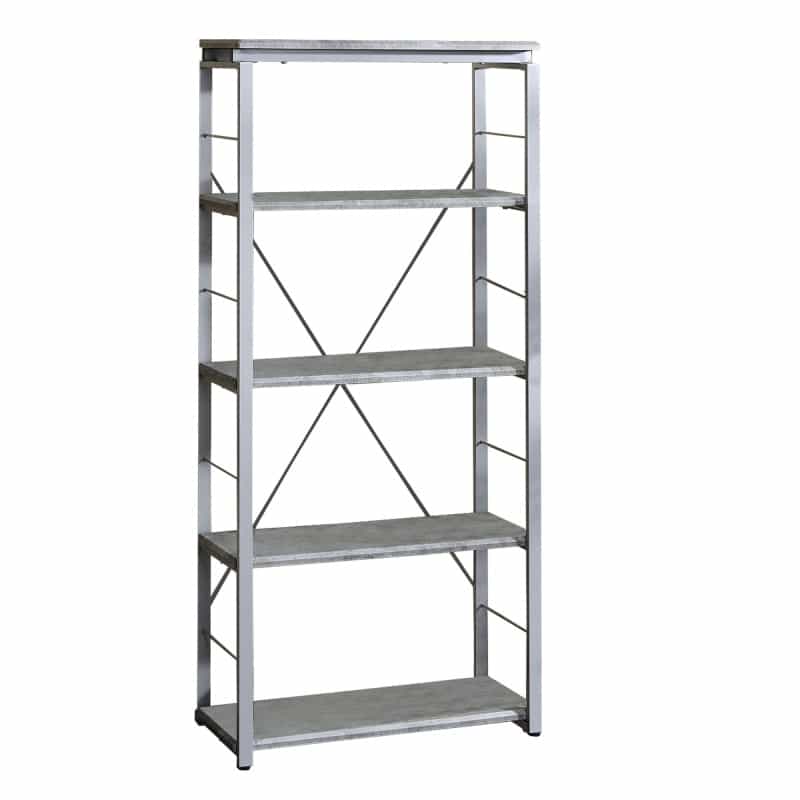 Industrial Bookshelf With 4 Shelves And Open Metal Frame, Silver And Gray