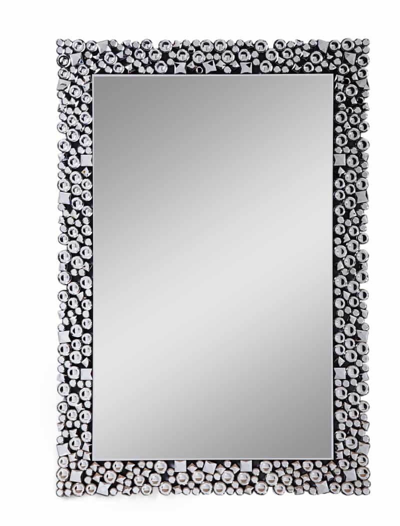 Wooden Backing Wall Decor With Faux Crystals Inlaid Border, Black And Clear