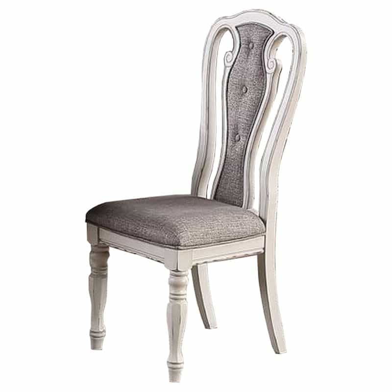 Dining Chair With Button Tufted Backrest, Padded Seat, Set Of 2, White And Gray