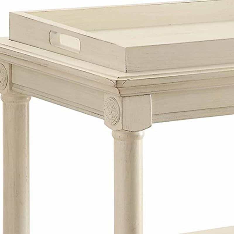 Wooden Serving Tray Table, Antique White