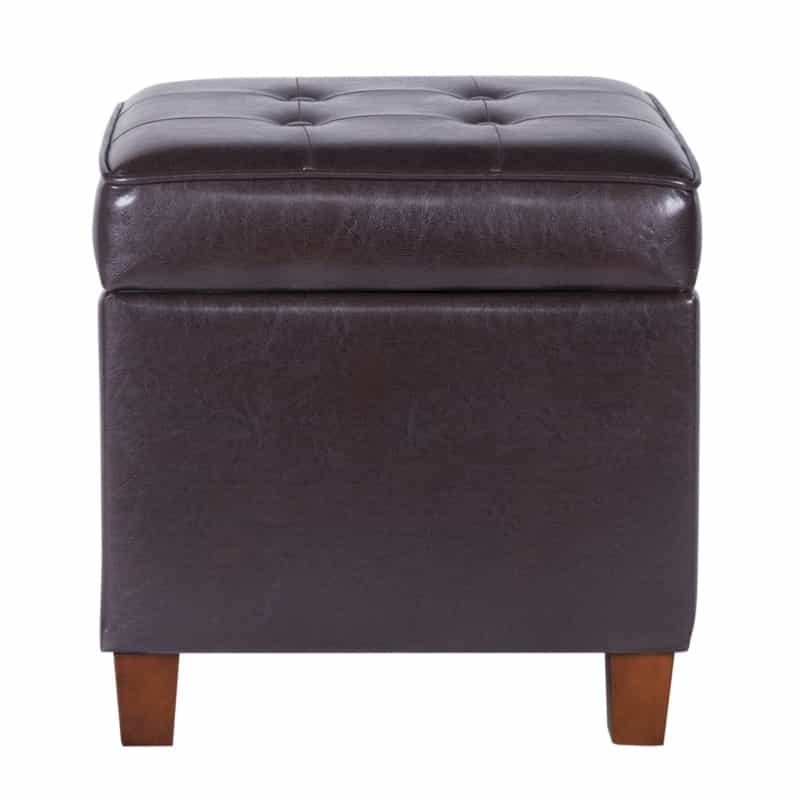 Square Shape Leatherette Upholstered Wooden Ottoman With Tufted Lift Off Lid Storage, Brown
