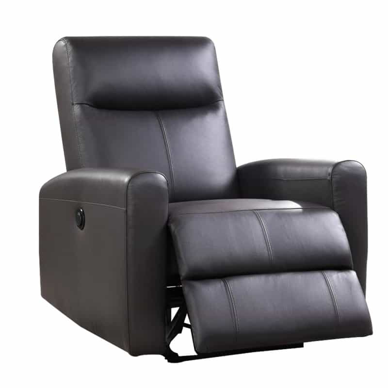 Leatherette Power Recliner With Tufted Back, Brown