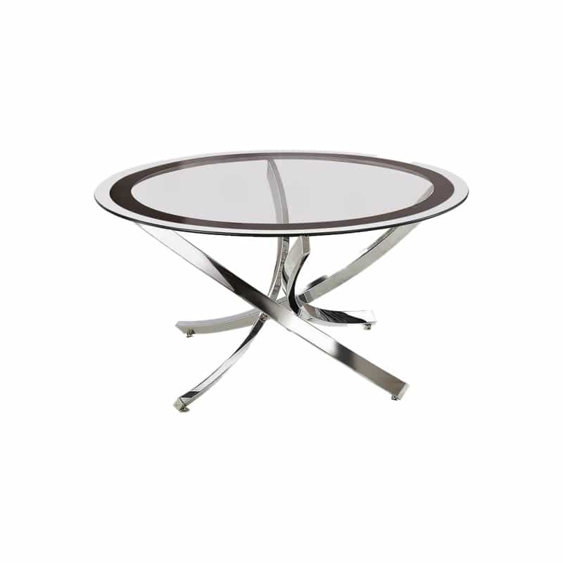 Round Tempered Glass Top Coffee Table With Metal Legs, Silver And Clear