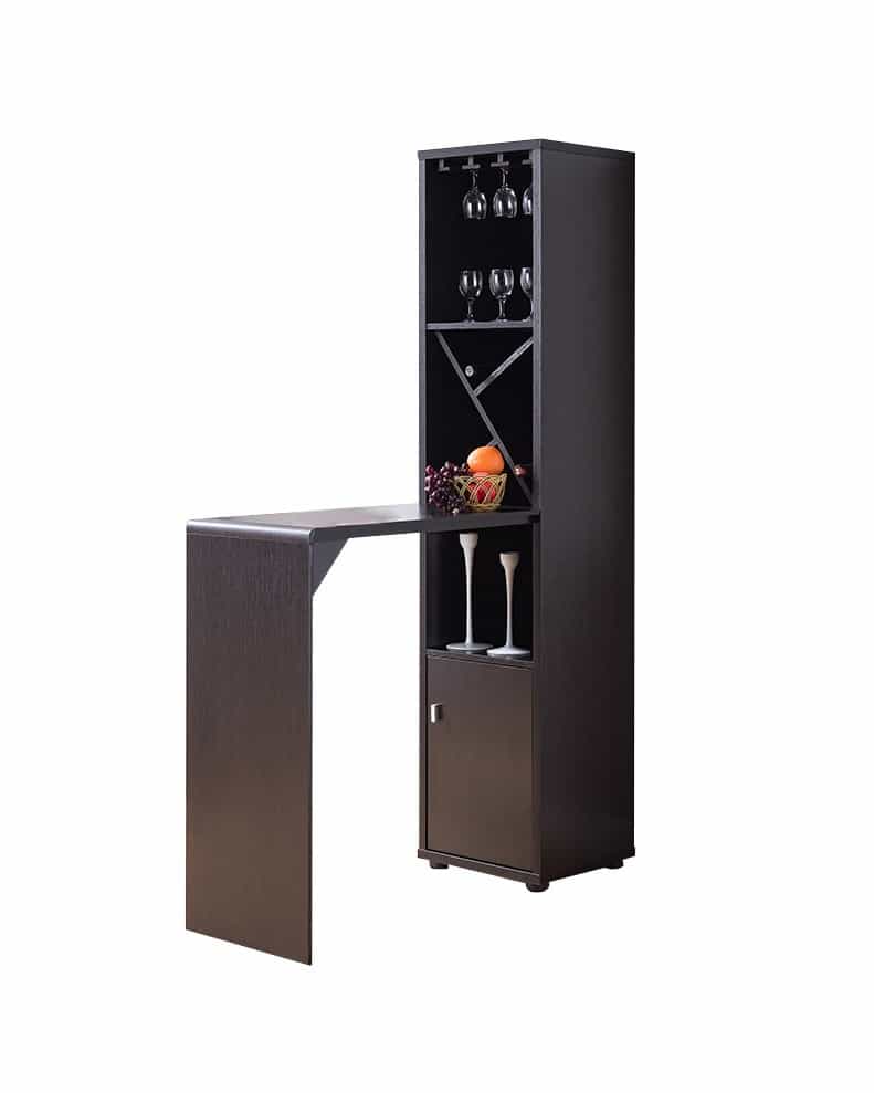 Wooden Wine Cabinet With Spacious Storage And Bar Table, Red Cocoa Brown