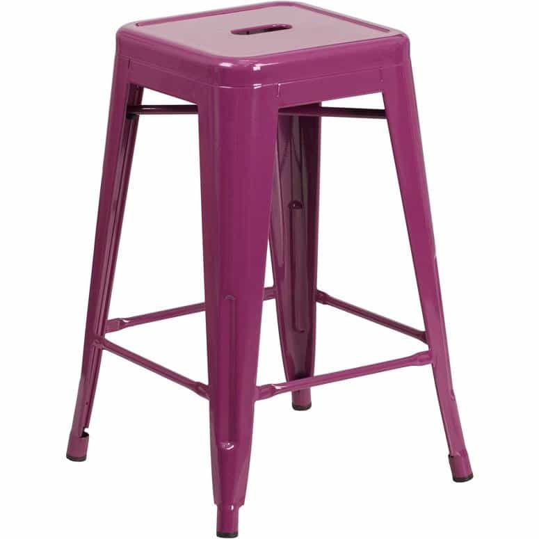 24" High Backless Purple Indoor-Outdoor Counter Height Stool