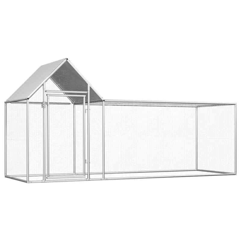Chicken Coop Silver Galvanized Steel 9.8Ft X 3.3Ft X 4.9Ft