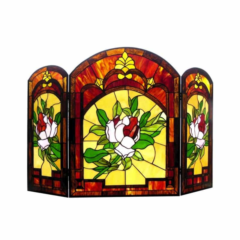 Iggy Tiffany-Glass Floral Design 3Pcs Folding Fireplace Screen 42" Wide
