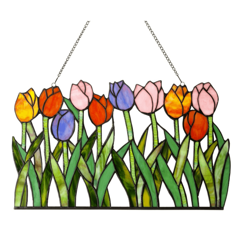 Tulipa Tiffany-Glass Tulips Window Panel 18" Wide