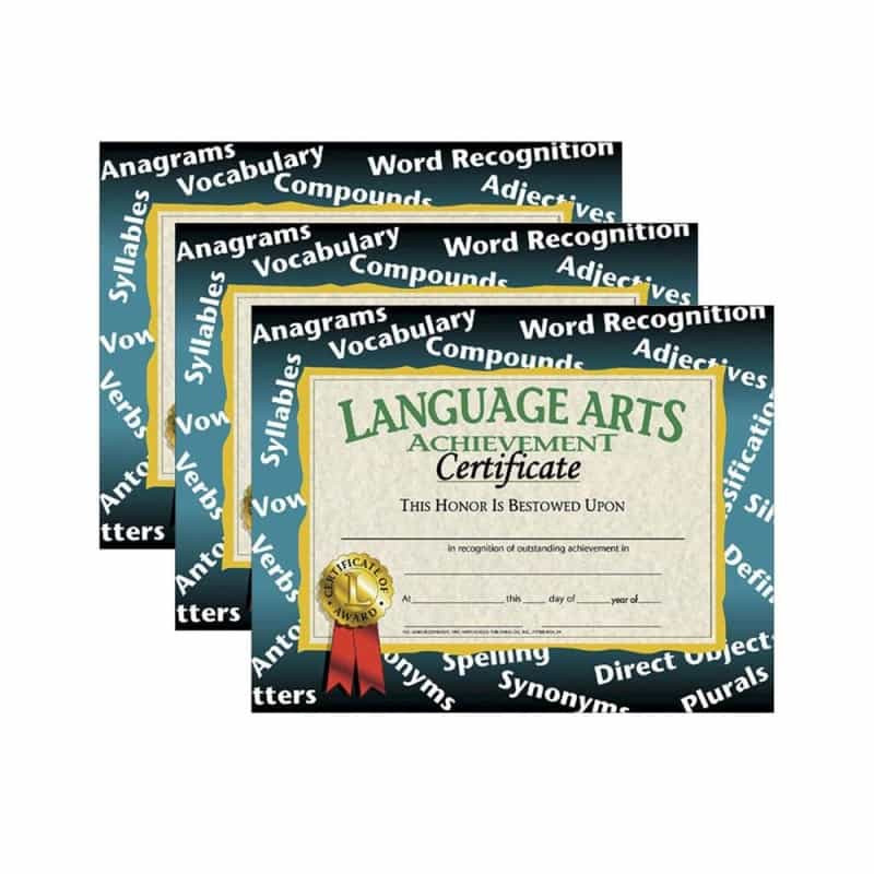 Language Arts Achievement Certificate, 30 Per Pack, 3 Packs